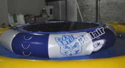 Floating water trampoline with metal frame and spring